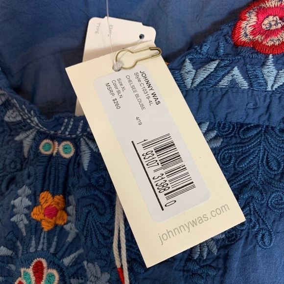 NWT Johnny Was Blue Embroidered Chelsee Blouse - Picture 6 of 9